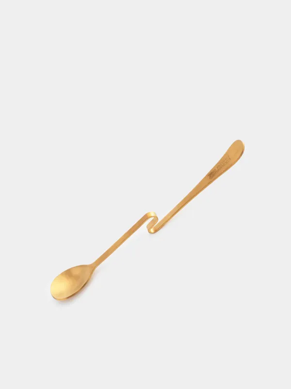 Шай қасық, 20 см, иілген тұтқасы бар, болат, алтын, Classic gold, image-1