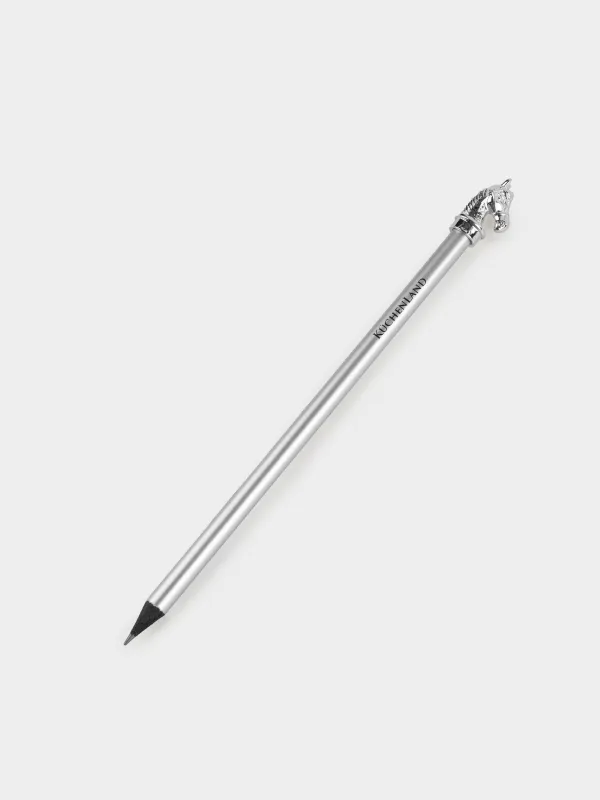 Карандаш, 18 см, чернографитный, с фигуркой, серебристый, Голова лошади, Draw figure, image-1