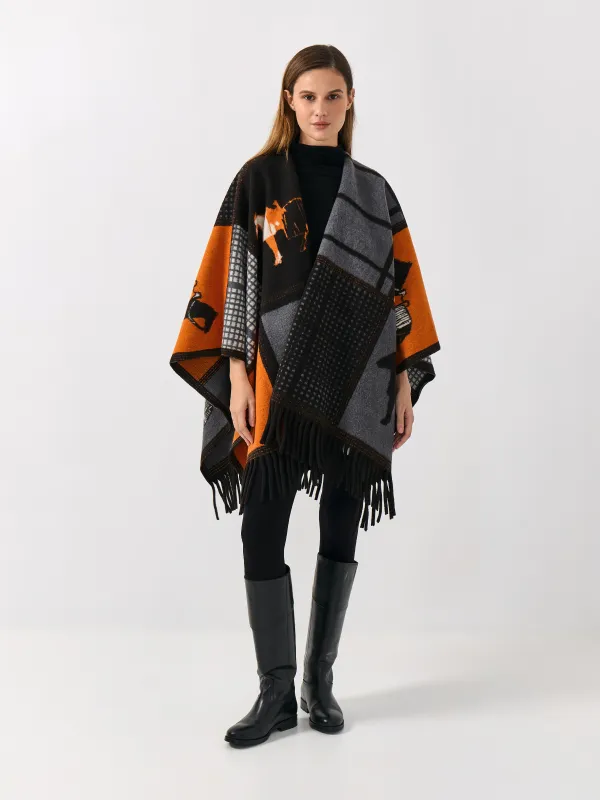 Пончо, 130х160 см, жиегі бар, полиэстер, қара және қызғылт сары, Жылқы, Poncho, image-2