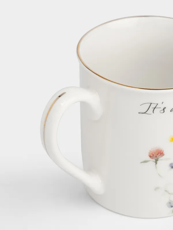 Кружка, 300 мл, фарфор N, белая, с золотистым кантом, Цветы, Meadow, image-2