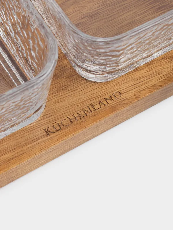 Набор для закусок, 2 пр, на подставке, стекло/дерево, Квадраты, Noble tree, image-1