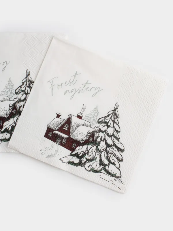 Қағаз майлықтар, 21х21 см, 20 дана, төртбұрышты, ақ, Ормандағы үй, Winter house, image-3