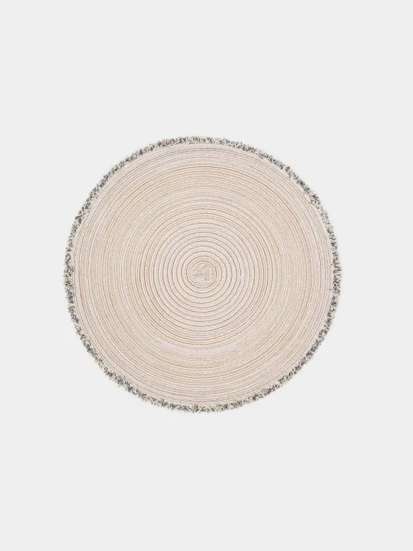 Салфетка под приборы, 38 см, с бахромой, полиэстер, круглая, бежевая, Rotary, image-0