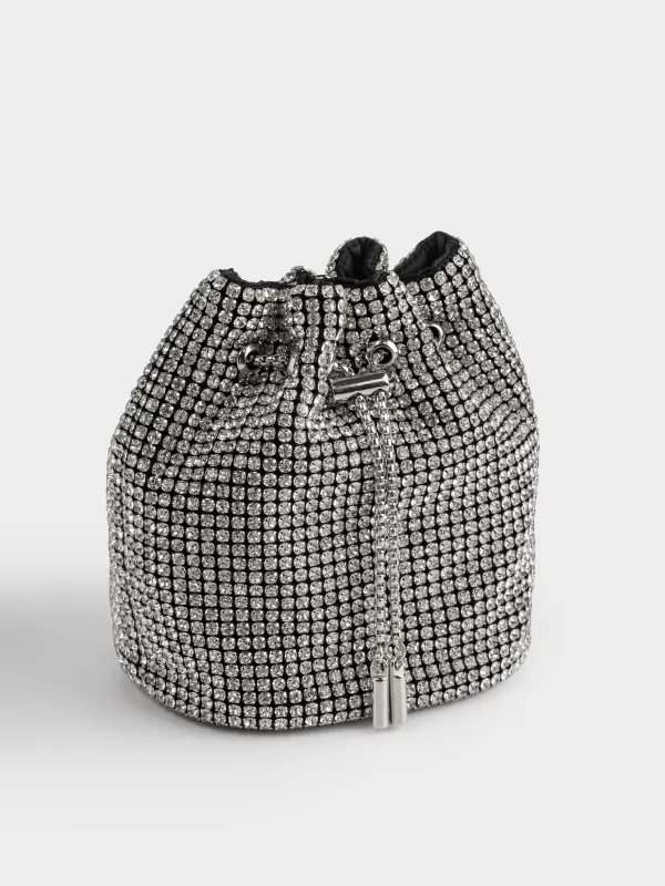 Сумка женская, 15х16 см, с ремешком-цепочкой, полиэстер/стразы, серебристая, Lika, image-5