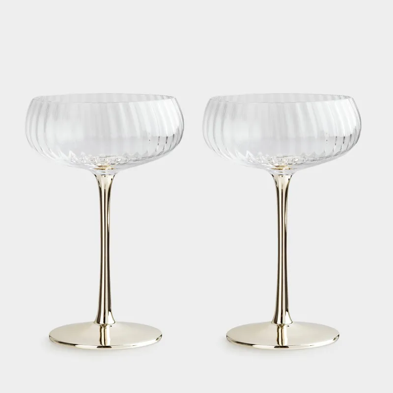 Шампан бокалы, 220 мл, 2 дана, шыны, алтын табан, Glyfada