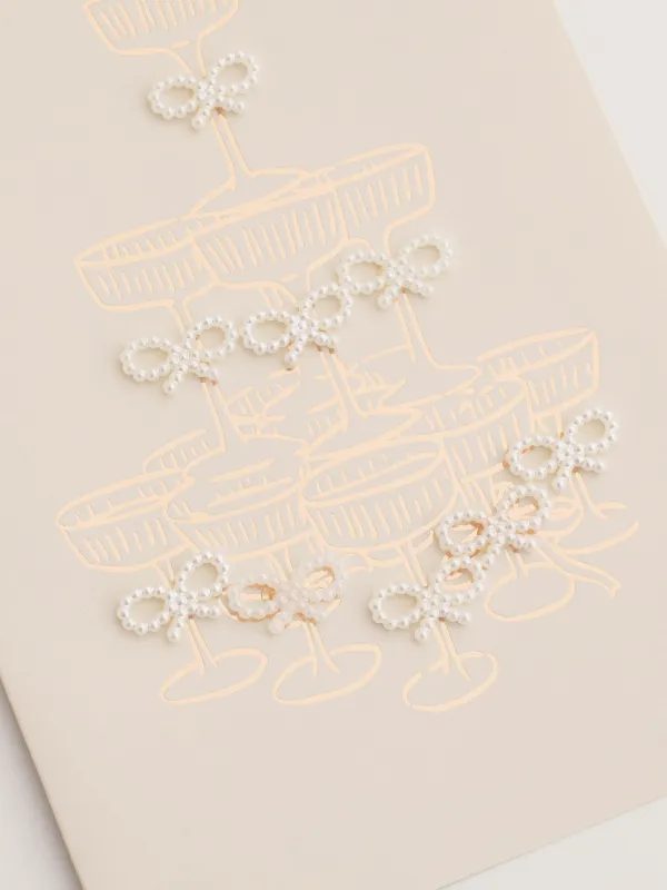 Открытка подарочная, 12х17 см, бумага, белая, Бокалы с бантами, Pearl bow, image-4