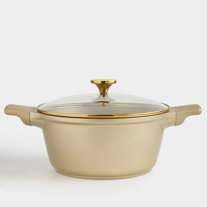 Кастрюля, 24 см, 4,1 л, с крышкой, с покрытием, алюминий, золотистая, Trineli