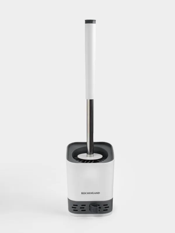 Ерш туалетный, 45 см, с подставкой/сливным контейнером, резина/пластик, серо-белый, Click, image-0