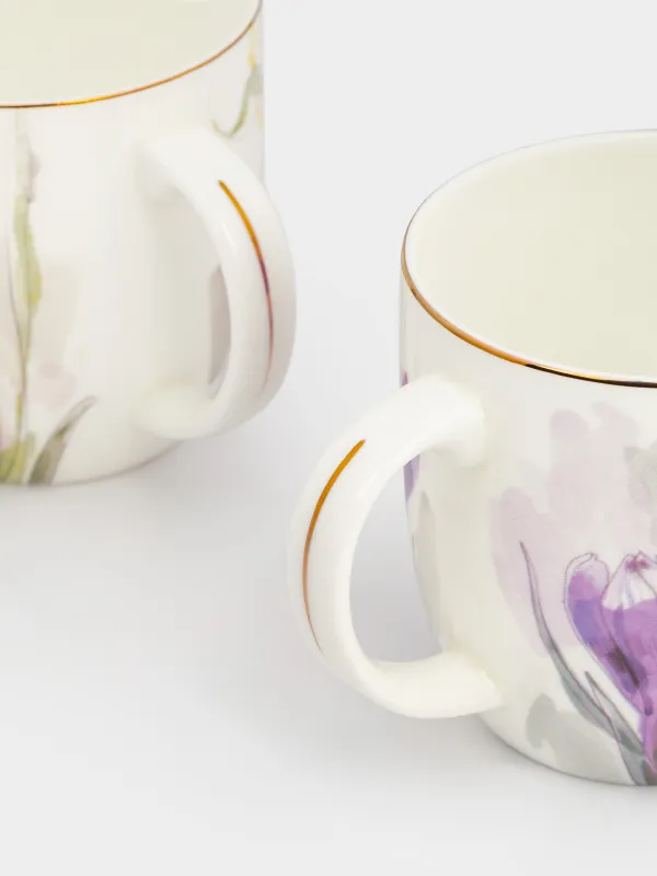 Саптыаяқ, 370 мл, 2 дана, фарфор F, ақ, алтын жиектері бар, Көктемгі гүлдер, Bloome, image-4