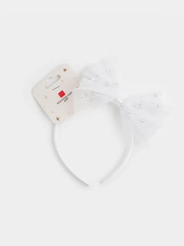 Тоғыншақ, 12х14 см, балаларға арналған, пластик/полиэстер, ақ, Моншақтары бар бант, Hairstyle, image-2