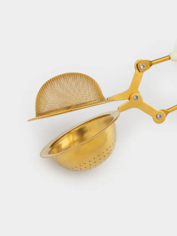 Сито для заваривания чая, 18 см, сталь/силикон, золотисто-молочное, Шар, Ball, image-3