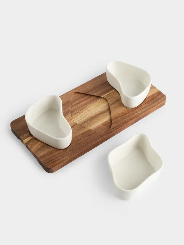 Набор для закусок, 3 пр, на подставке, керамика/дерево, Фигуры, Noble tree, image-3