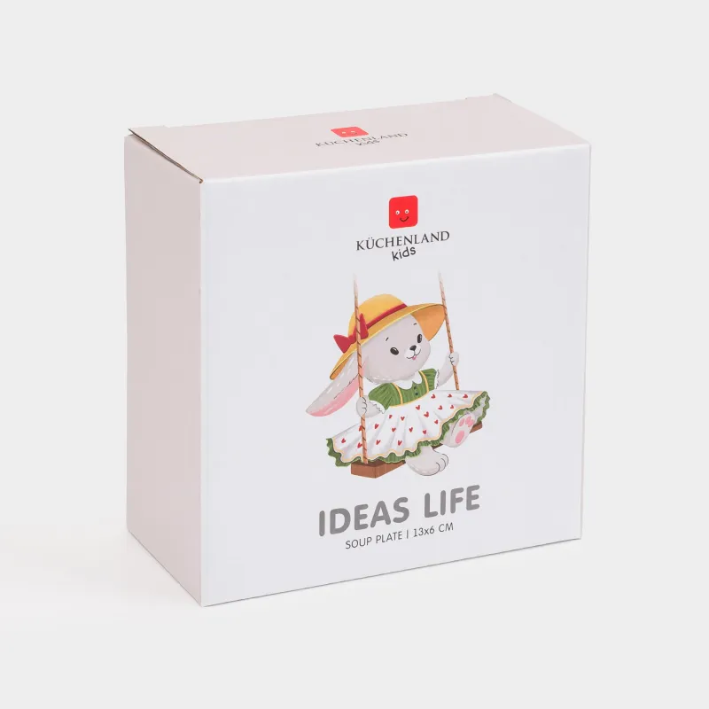 Балаларға арналған сорпа тәрелкесі, 13х6 см, фарфор N, ақ, Әткеншектегі қоян, Ideas life, image-4