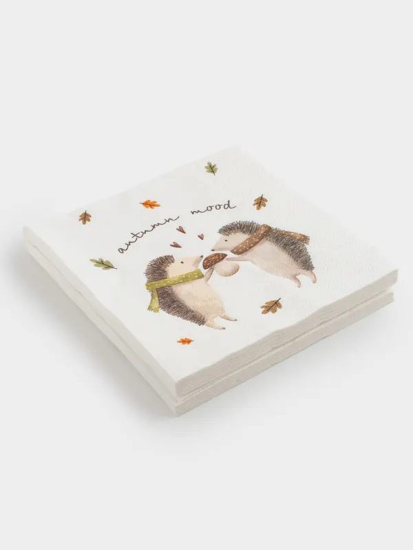 Қағаз майлықтар, 33х33 см, 20 дана, шаршы, ақ, Шарф таққан кірпілер, Forest hedgehogs, image-1