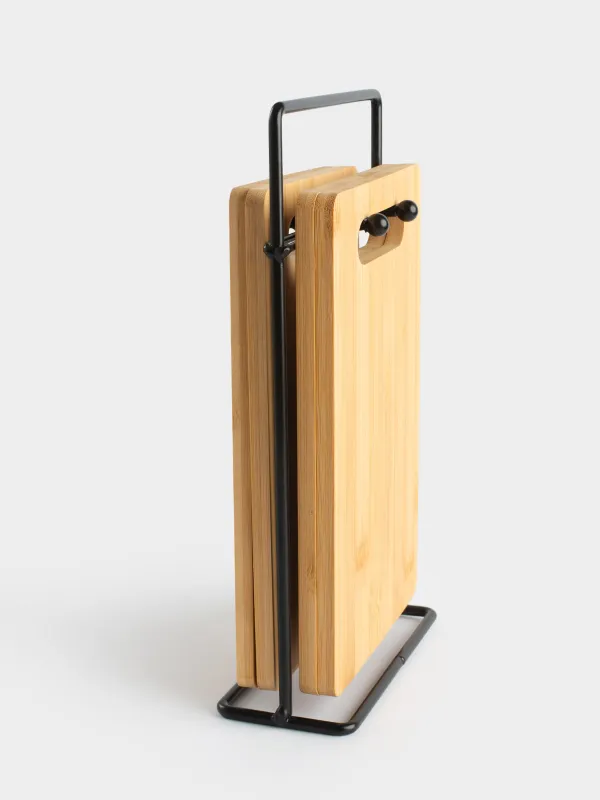 Кесу тақтасы,, 22х14 см, 4 дана, тұғырда, бамбук/болат, тікбұрышты, Bamboo, image-5