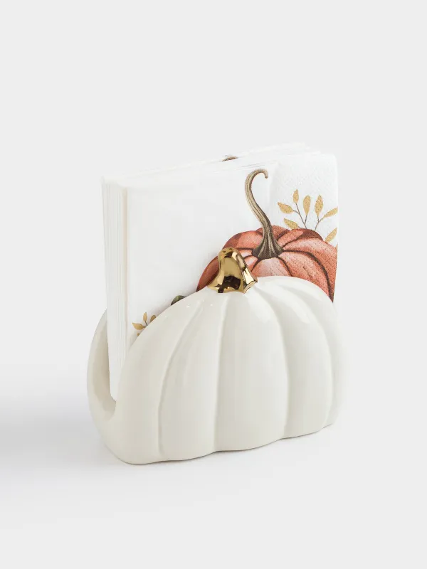 Салфетница, 12 см, керамика D, молочно-золотистая, Тыква, Golden glow, image-3