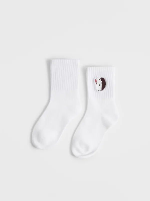 Носки детские, хлопок/полиэстер, белые, Еж, Fancywork, image-0