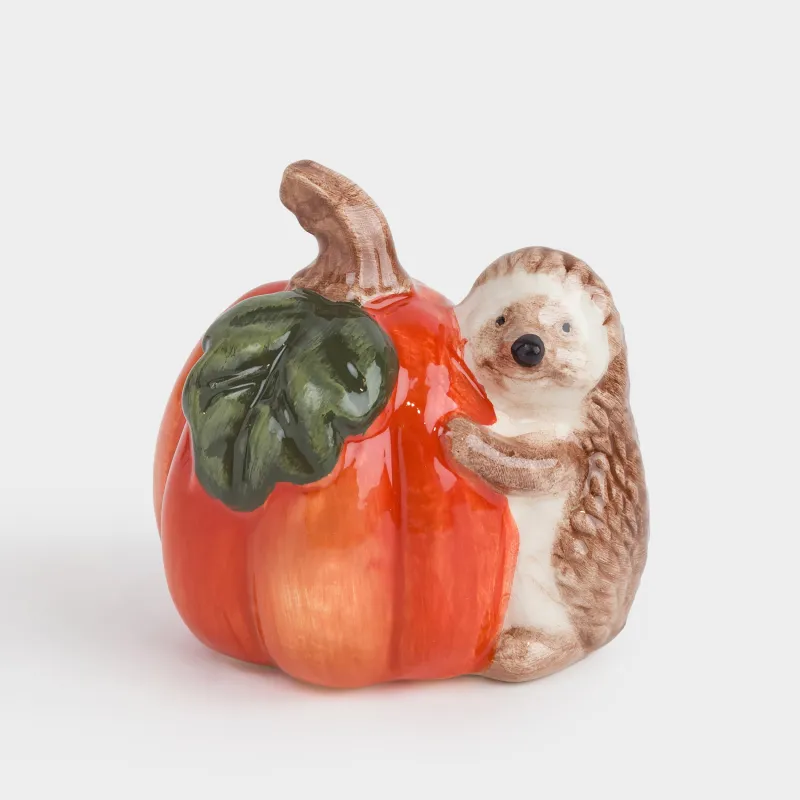 Емкость для соли или перца, 9 см, керамика D, оранжевая, Еж с тыквой, Forest symphony