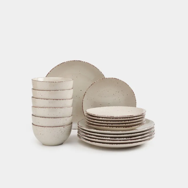 Сервиз обеденный, 6 перс, 18 пр, керамика, бежевый, в крапинку, Speckled