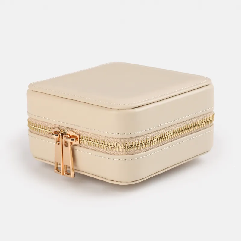 Шкатулка для украшений, 12х12 см, с зеркалом, искусственная кожа/МДФ, бежевая, Premiere small