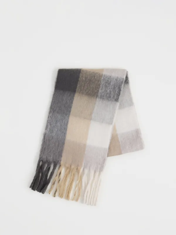 Әйелдер шарфы, 180х50 см, жиектері бар, полиэстер, сұр және сарғылт-қоңыр, Тор, Loop, image-4