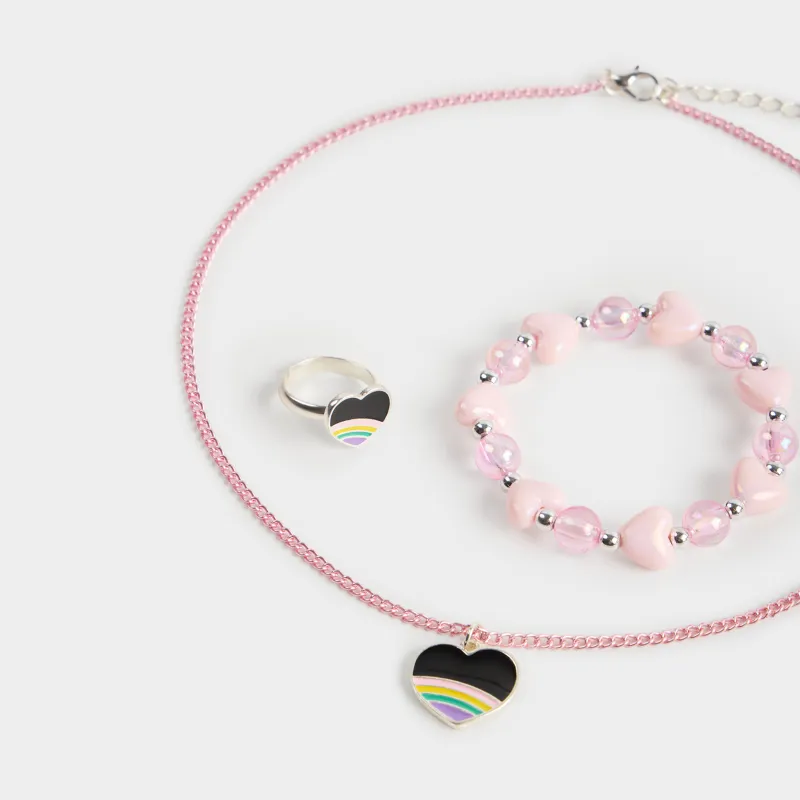 Зергерлік бұйымдар жиынтығы, балаларға арналған, 3 зат, металл / акрил, жүрек, Views kids