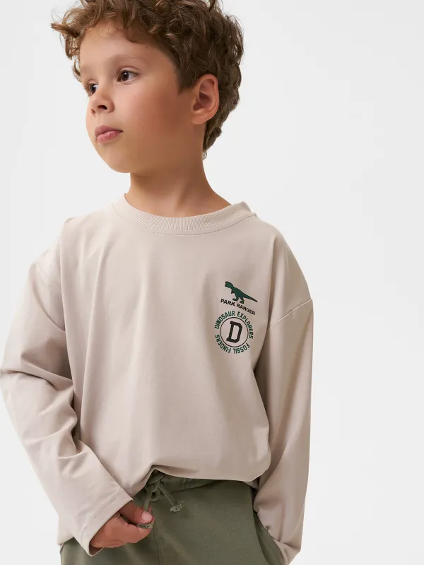 Балаларға арналған лонгслив, өлшемі 98 см, ұлдарға арналған, мақта/спандекс, сұр-сарғылт-қоңыр, Carson, image-2