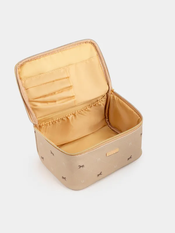 Косметичка, 25х13 см, с ручкой, полиуретан, бежевая, Лошади, Beauty horse, image-2