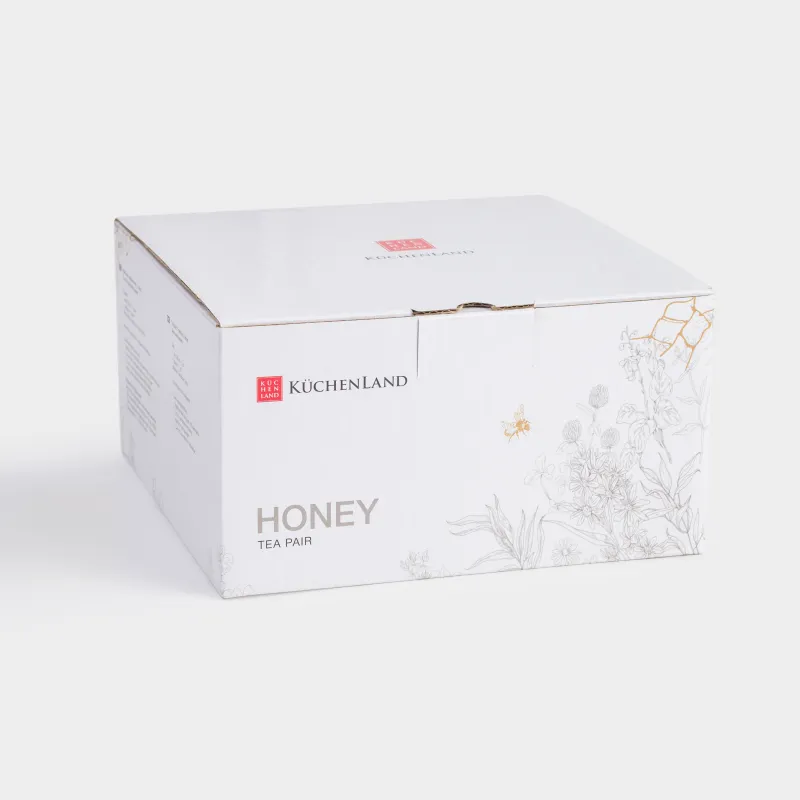 Шай жұбы, 1 адам, 2 зат, 350 мл, фарфор F, ақ және алтын, Гүлдері бар аралар, Honey, image-4