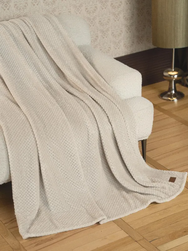 Плед, 140х190 см, фланель, бежевый, Решетка, Flannel, image-1