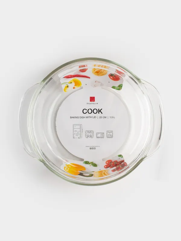 Форма для запекания, 22 см, 1,5 л, с крышкой, стекло Т, круглая, Cook, image-5