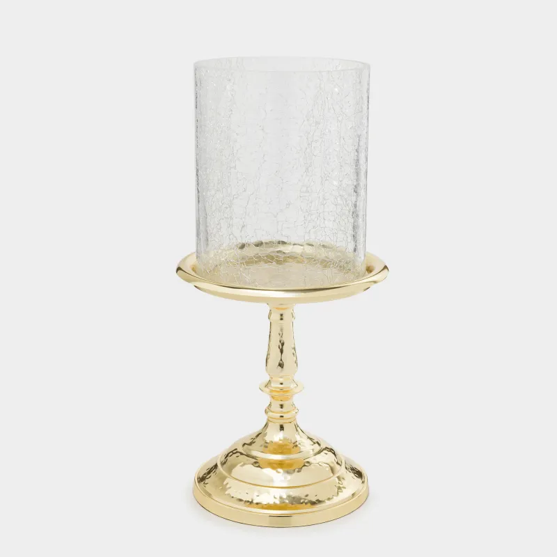 Шам ұстағыш, 26 см, шай/цилиндрлік шамға арналған, аяқты, металл/шыны, алтын, Кракелюр, Fantastic Ice, image-0