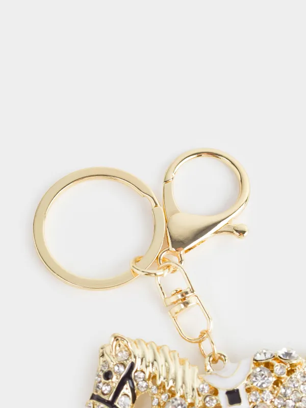 Салпыншақ, 12 см, металл / ринстондар / эмаль, Алтын, жылқы, Keychain crystal, image-2