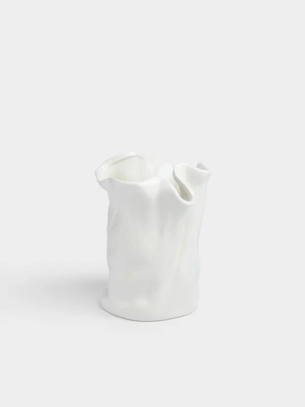 Гүл вазасы, 20 см, керамика, сүт түстес, Мыжылған әсер, Crumple, image-1