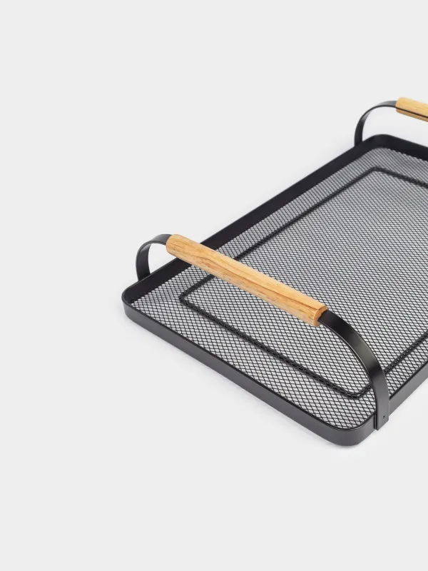 Науа, 33х23 см, тұтқалары бар, металл/ағаш, тікбұрышты, қара, Black style, image-3