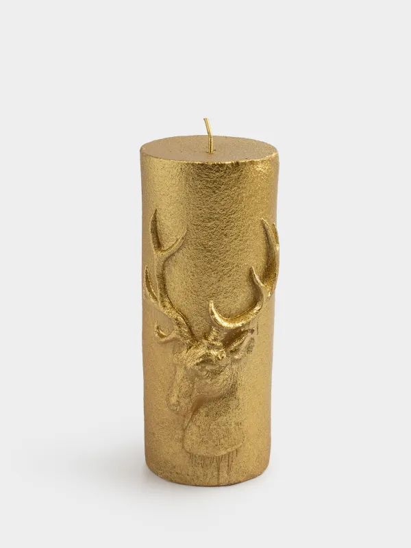 Свеча, 6х15 см, цилиндрическая, золотистая, Олень, Deer candle, image-0