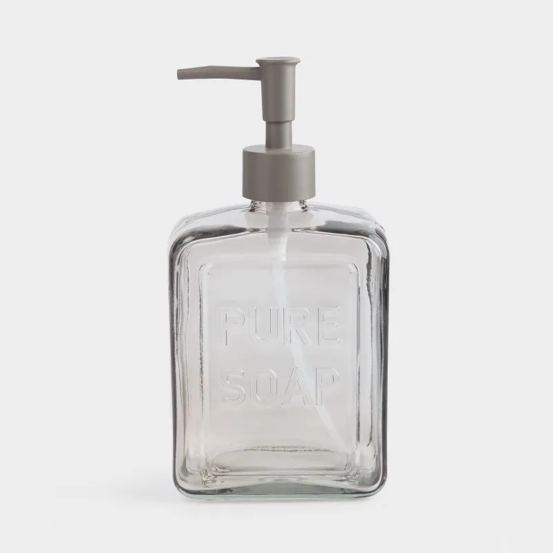 Диспенсер для жидкого мыла, 570 мл, стекло/пластик, серо-коричневый, Pure soap, Title color