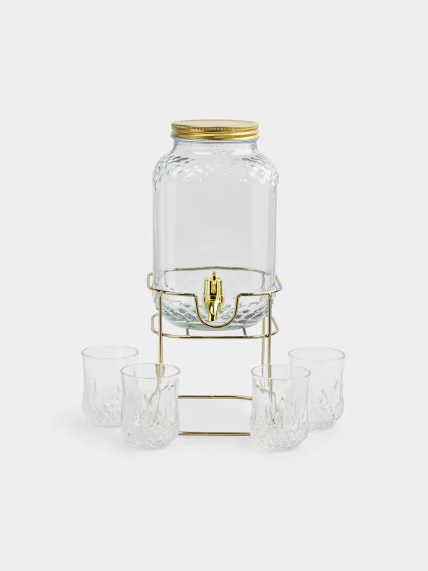 Набор для напитков, 4 перс, 5 пр, диспенсер на подставке, золотистый, стекло/металл, Regale, image-1