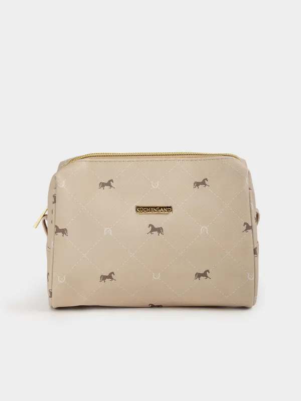Косметичка, 19х14 см, полиуретан, бежевая, Лошади, Beauty horse, image-0