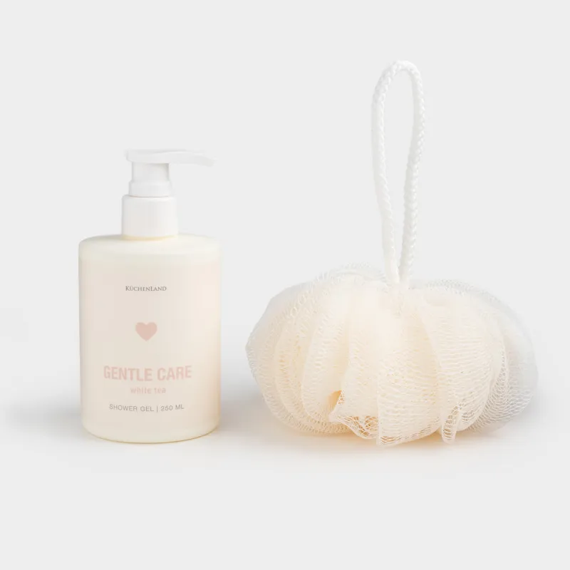 Набор косметический, 2 пр, гель для душа/мочалка для мытья тела, White tea, Gentle care