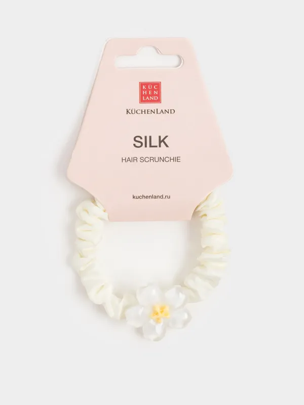 Шашқа арналған серпімді жолақ, 8 см, атлас / пластик, сүт, гүл, Silk, image-1