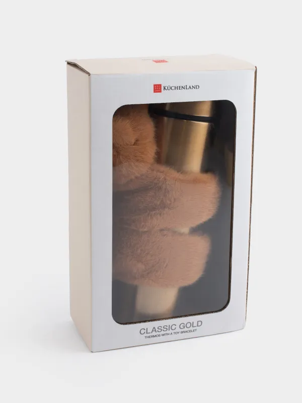 Термос, 500 мл, білезік ойыншығы бар, болат/полиэстер, алтын, сарғылт-қоңыр аю, Classic gold, image-5