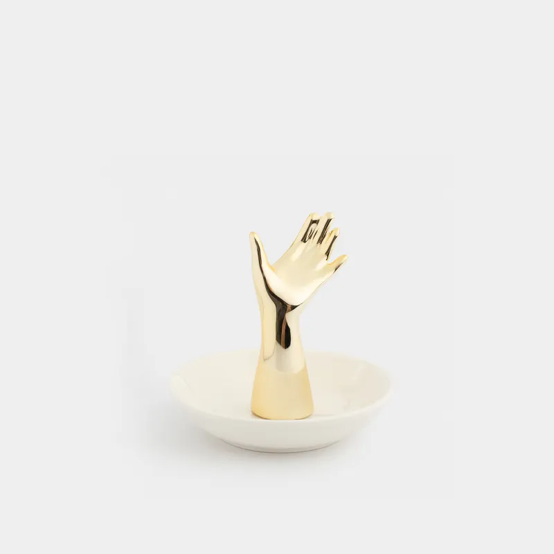 Зергерлік бұйымдар ұстағышы, 10 см, керамика, ақ және алтын, Қол, Hand