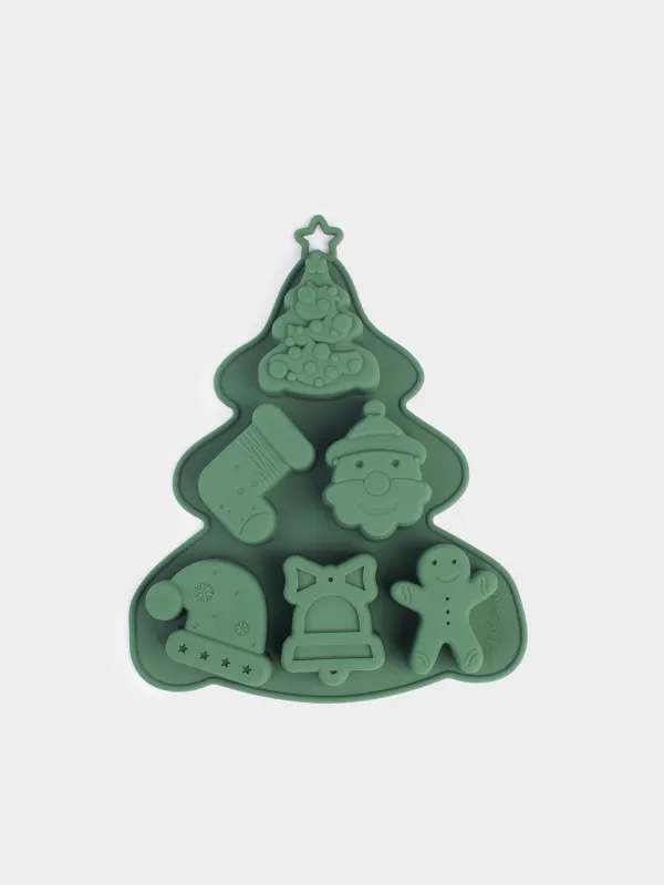 Набор для выпечки, 8 пр, лопатка/формы/штамп, силикон/сталь, зеленый, Новый год, Bakery color, image-1