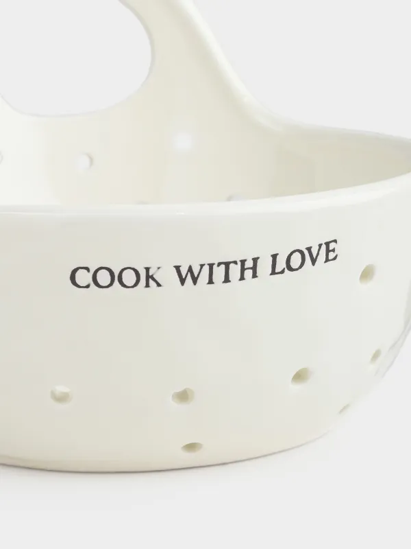 Дуршлаг, 15 см, тұтқасы бар, керамика, сүт түстес, Crumple font, image-4