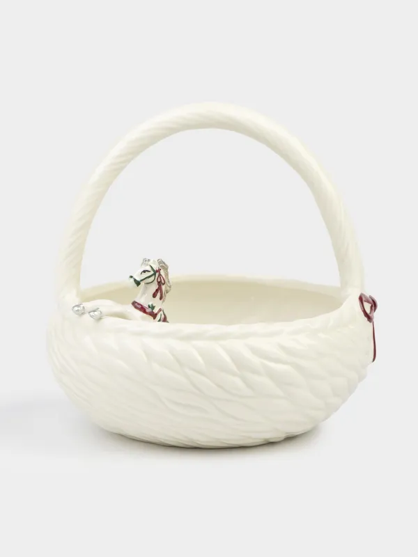 Кәмпит ыдысы, 21х19 см, тұтқасы бар, керамика, ақ, інжу-маржан, Ішінде жылқы, Horse polar, image-0