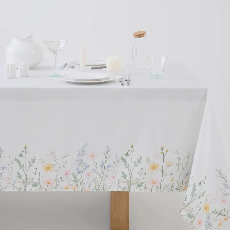 Дастархан, 170х250 см, жаккард, полиэстер, сүт түстес, Дала гүлдері, Petals serenity