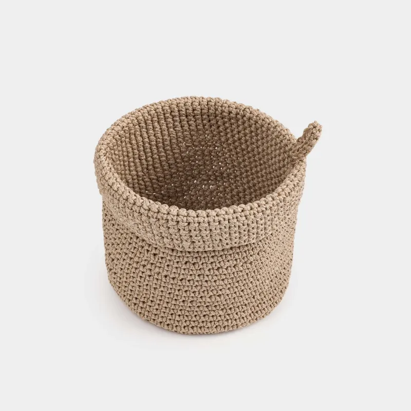Сақтау себеті, 12х17 см, тоқылған, ұстағышы бар, полиэстер, дөңгелек, қоңыр, Bolsa, image-1