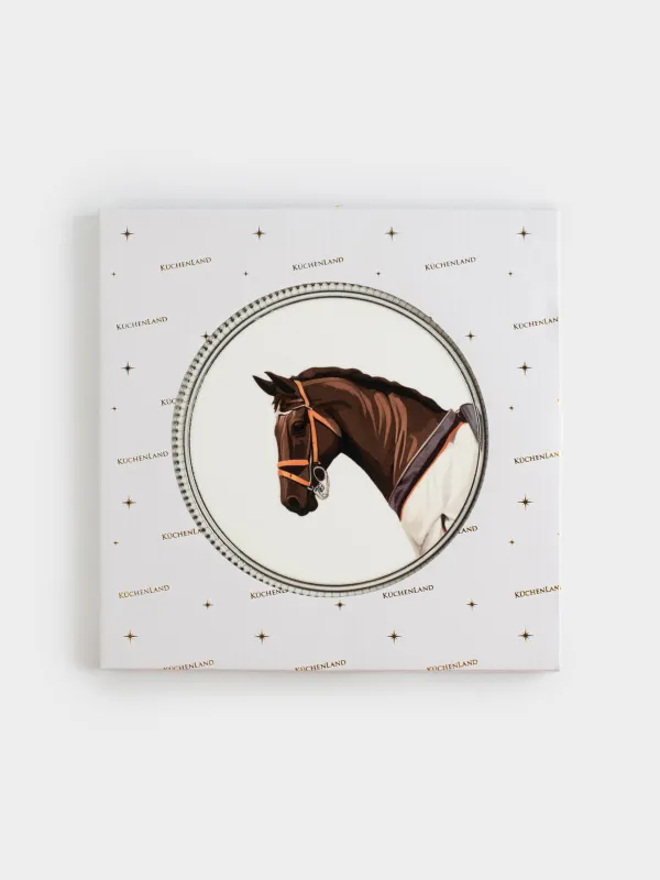 Подставка под горячее, 20 см, керамика/пробка, круглая, серая, Конь, Breton horse, image-4