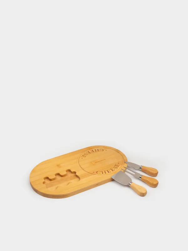 Ірімшік жинағы, 4 зат, тақта тірегі, болат/бамбук, сопақ, Cheese, image-1